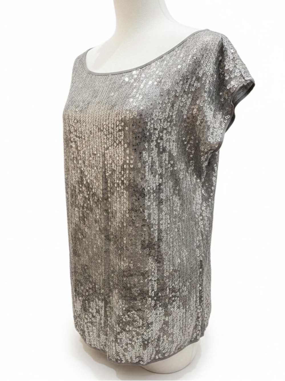 Eileen Fisher Sequin Shimmer Top Silver Size Small